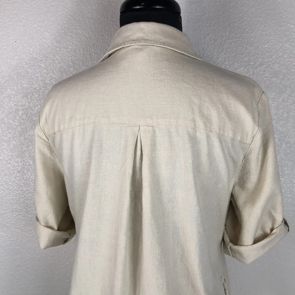 à la carte Dress Linen Cotton Blend Snap Button Fray Raw Hem Size Small - Picture 5 of 14